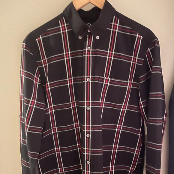 Men's Small ALEXANDER McQUEEN Black & Red White Plaid Shirt IT 46